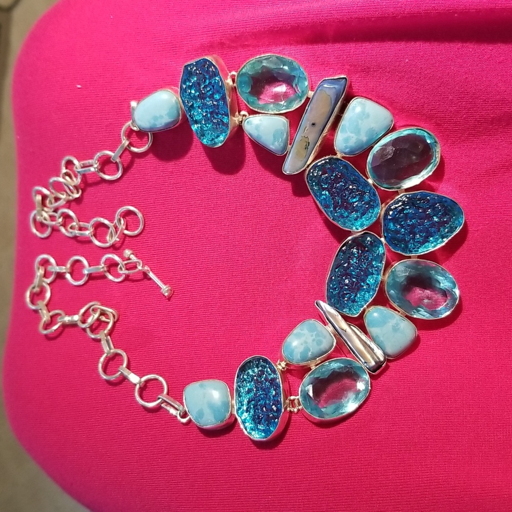 Tribal collar Topaz silver necklace